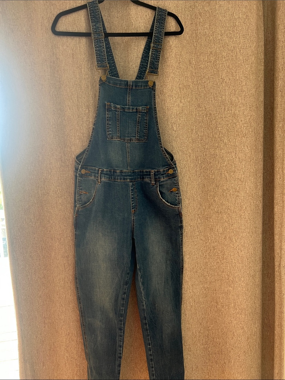 Classic Women's Denim Overalls in Dark Blue